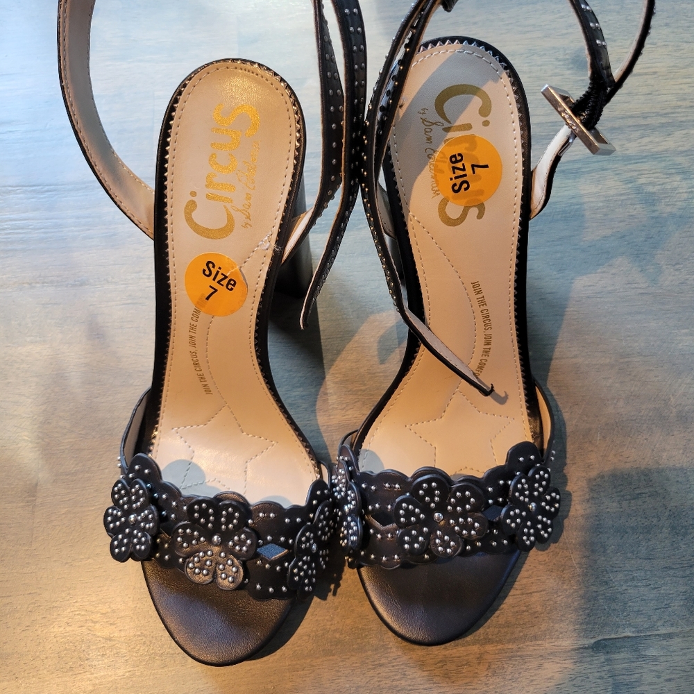 NWOB Circus by Sam Edelman Black Leather Studded Ankle Strap High Heels